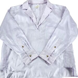Porridge Women Lilac Purple Satin Popover Tunic Blouse V-Neck Long Sleeve Size M